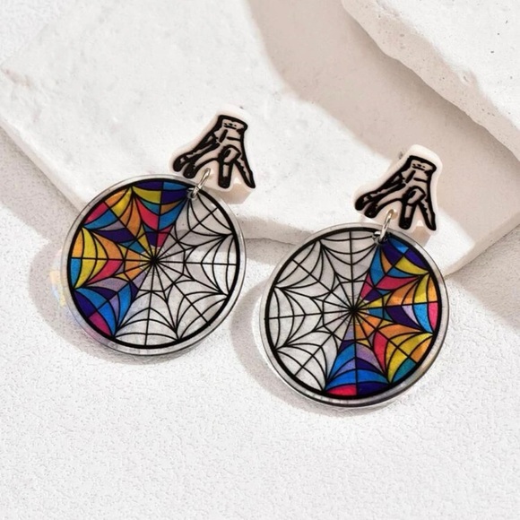 2/$30🌵 Wednesday Addams Stained Glass Thing Earrings Nevermore Jewelry Goth NEW - Picture 4 of 9
